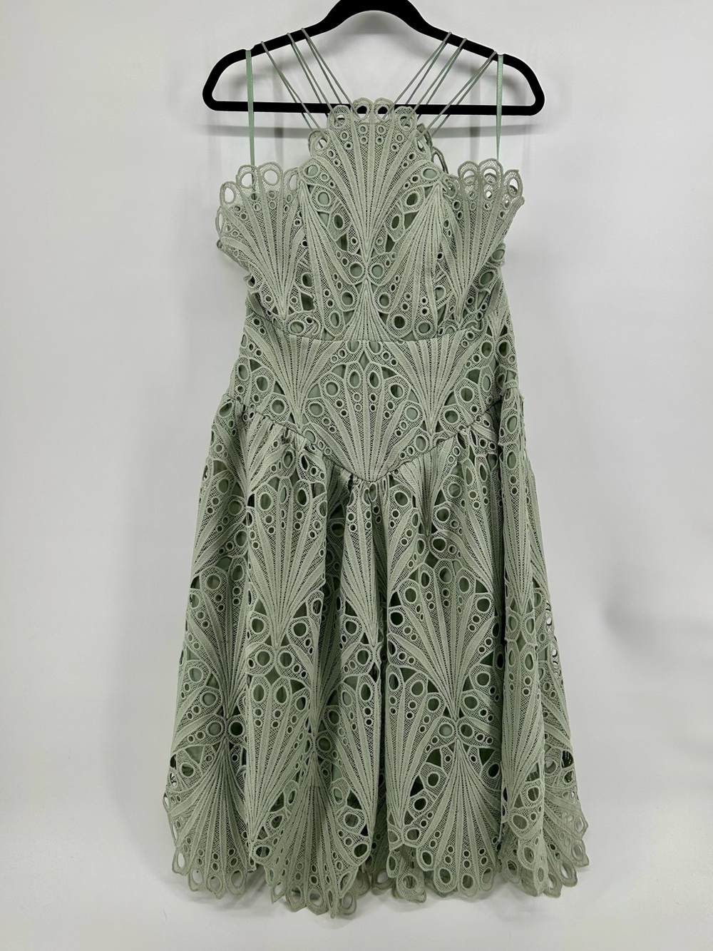 ASOS DESIGN Sage Green Guipure Lace Fit & Flare Midi Dress US 8